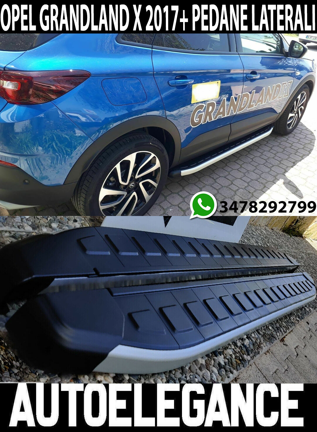 PEDANE LATERALI OPEL GRANDLAND X 2017+ SOTTO PORTA ANTISCIVOLO