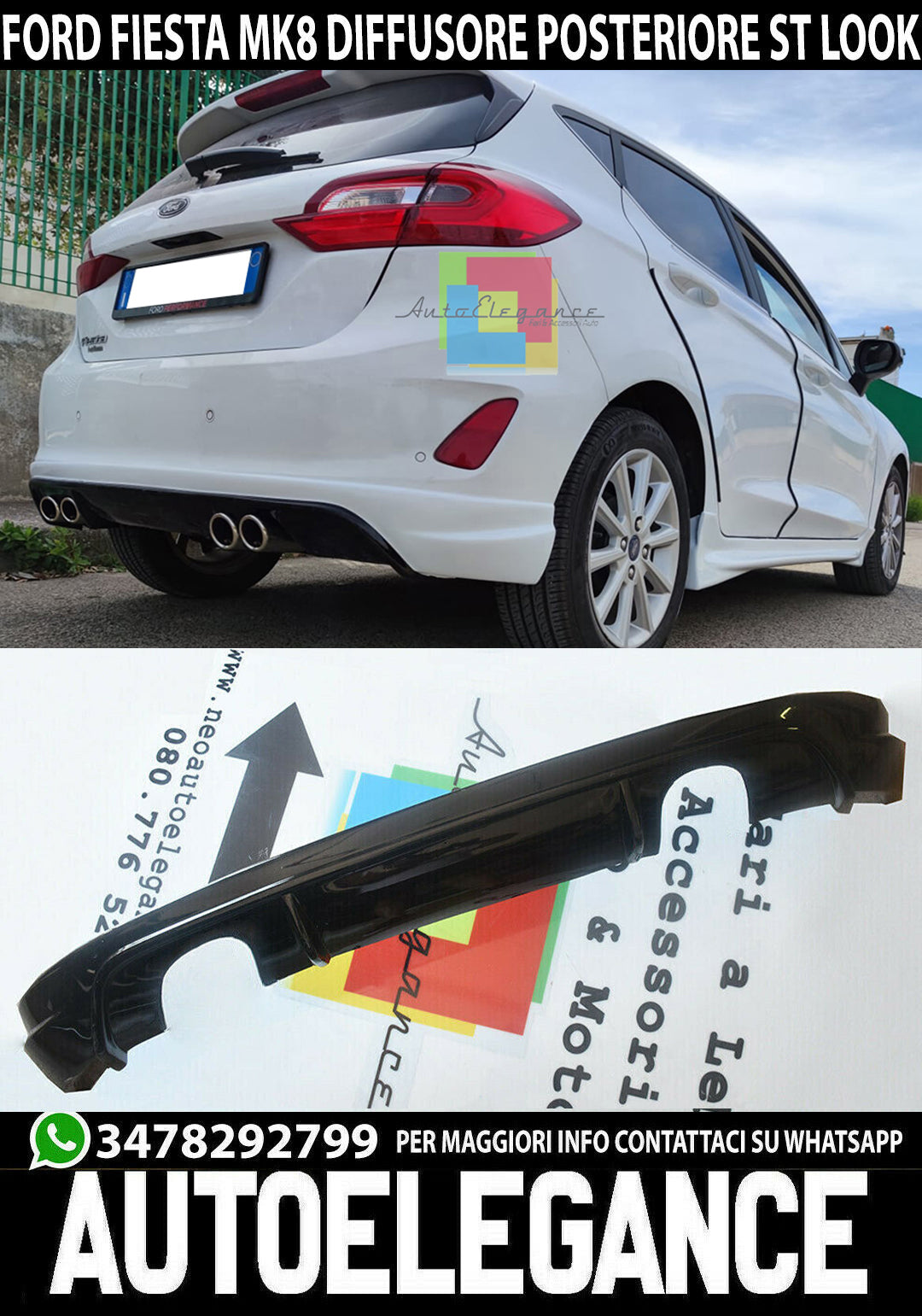 FORD FIESTA MK8 VIII 2017+ UNDER BUMPER ST DESIGN ABS DIFFUSER QUATTRO 0032