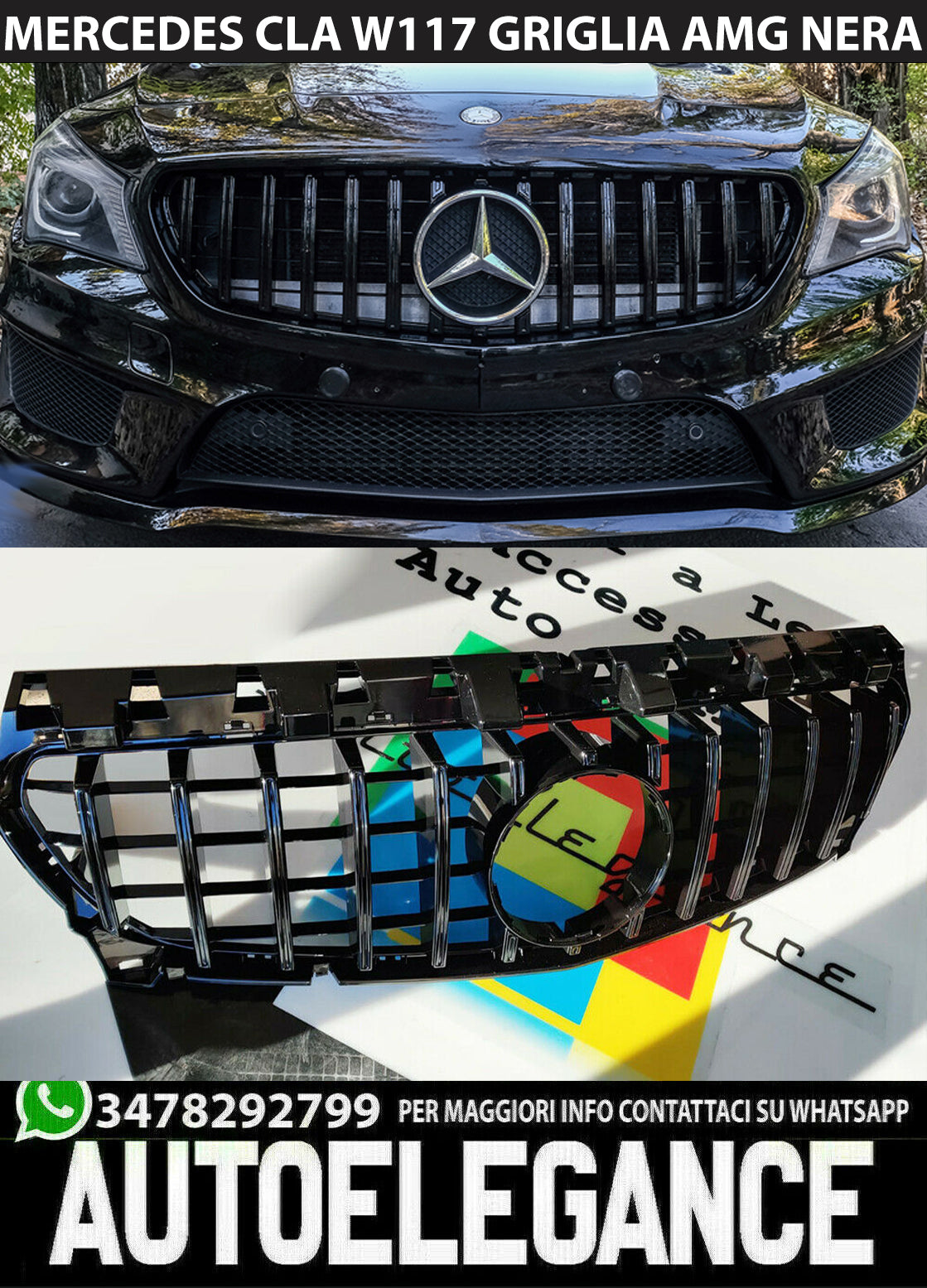 MERCEDES CLA W117 C117 2013-2018 GRIGLIA ANTERIORE AMG PROFILI NERI 0164