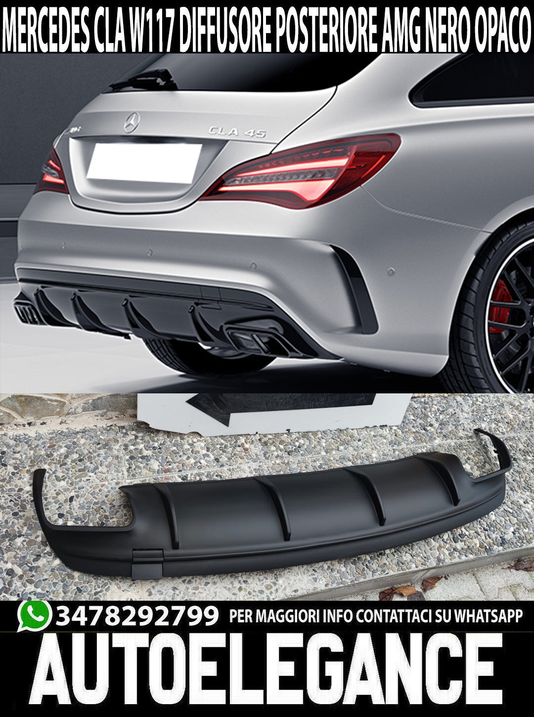 DIFFUSORE PER MERCEDES CLA X117 SHOOTING BRAKE SOTTO PARAURTI ABS AMG NERO OPACO