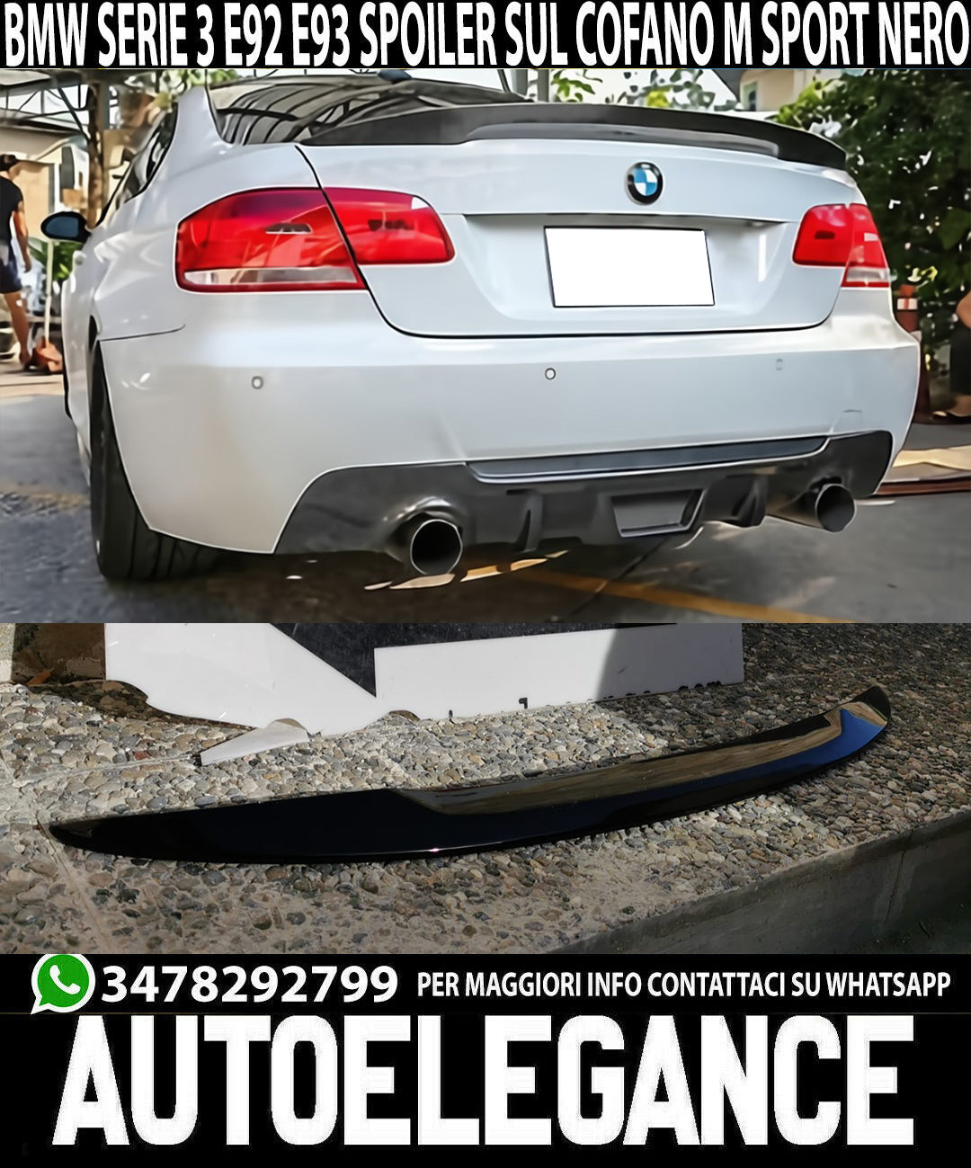 BMW 3 SERIES E92 E93 COUPE CABRIO GLOSS BLACK M SPORT REAR BONNET SPOILER
