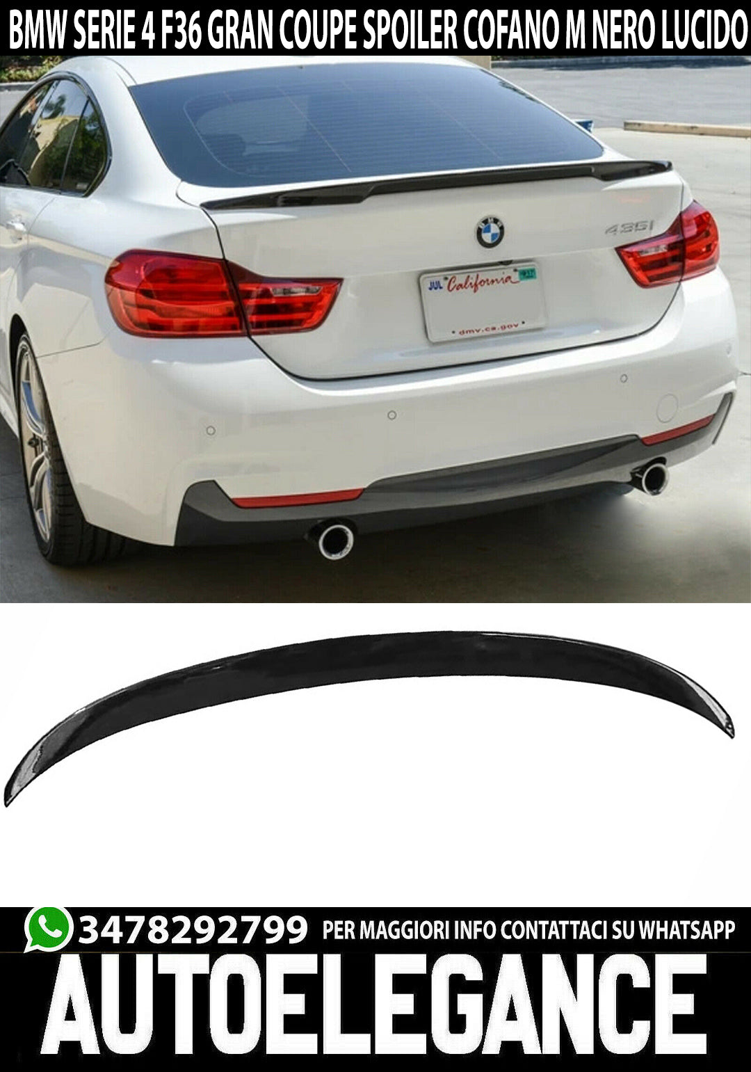 BMW SERIE 4 F36 GRAN COUPE 2013+ SPOILER COFANO NERO LUCIDO M SPORT AUTOELEGANCERICAMBI