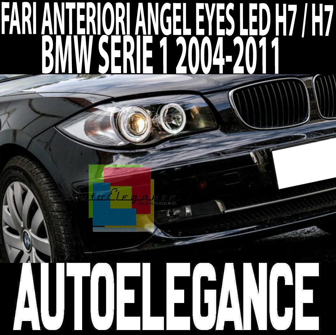 FARI NERI CON ANELLI ANGEL EYES BMW SERIE 1 E81 E82 E87 E88 04-11 LED BIANCHI -.