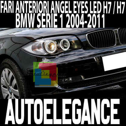 FARI NERI CON ANELLI ANGEL EYES BMW SERIE 1 E81 E82 E87 E88 04-11 LED BIANCHI -.