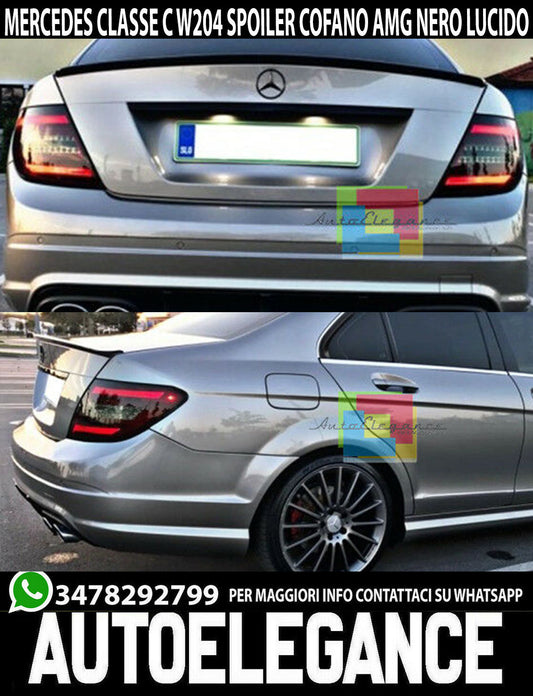 MERCEDES W204 SEDAN REAR SPOILER HOOD AMG LOOK GLOSSY BLACK IN ABS