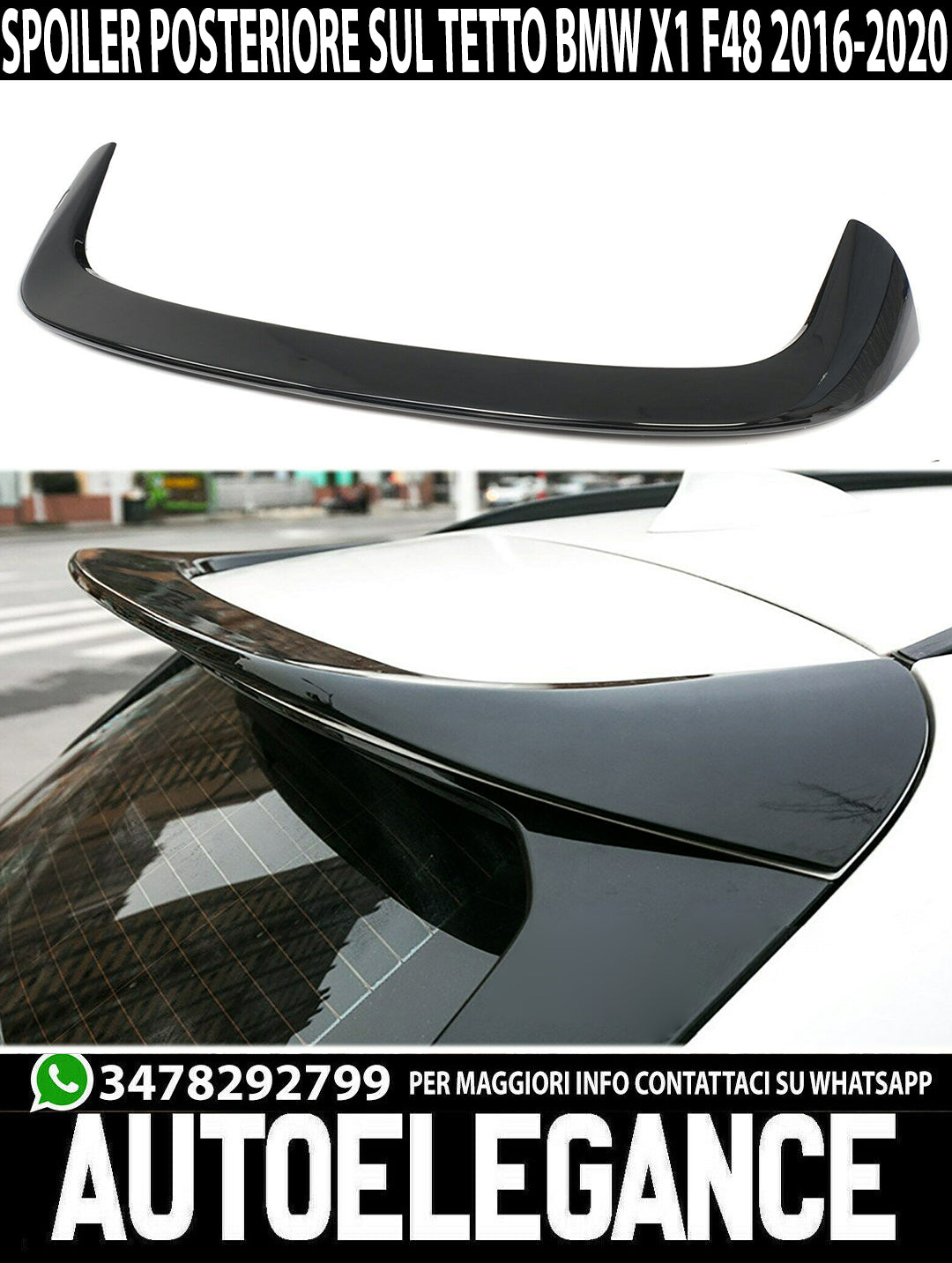 SPOILER POSTERIORE TETTO BMW X1 F48 2014-2020 NERO LUCIDO M SPORT