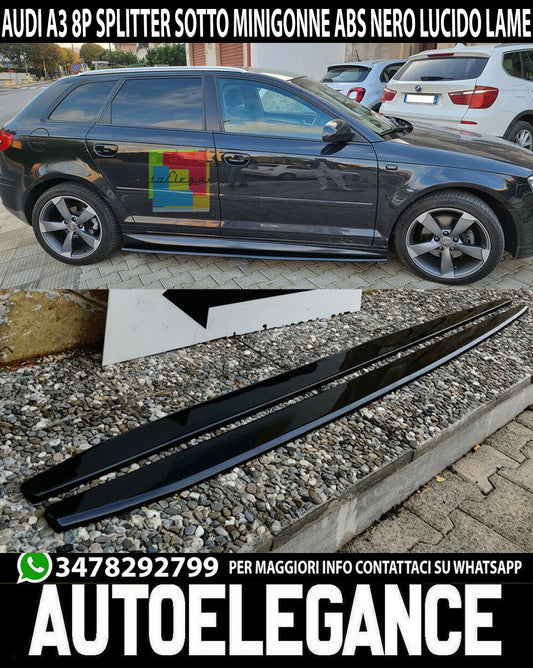 FLAPS UNDER SIDE SKIRTS AUDI A3 8P SPORTBACK ABS GLOSSY BLACK BLADES