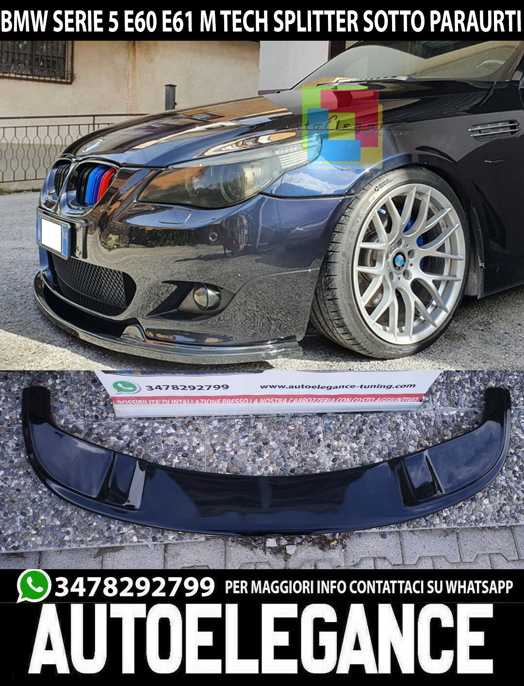 UNDER BUMPER BMW 5 SERIES E60 E61 M TECH FRONT SPLITTER ABS BLACK 0058