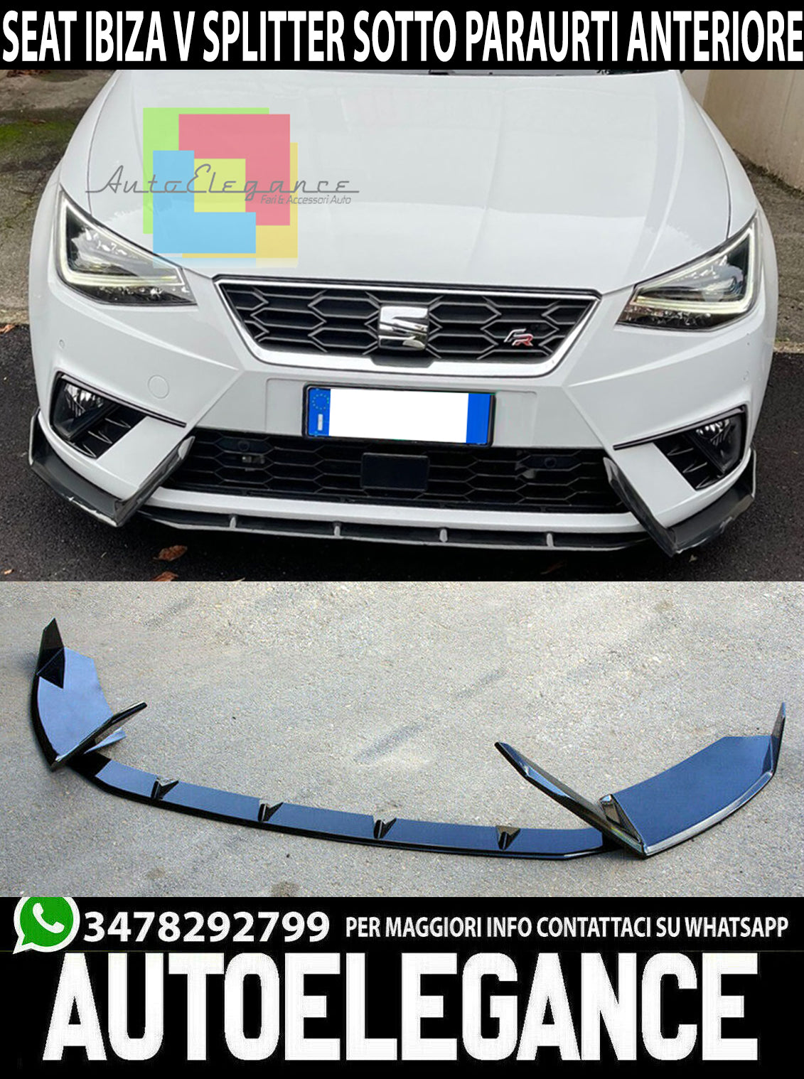 SEAT IBIZA V MK5 2017+ FRONT BUMPER SPLITTER GLOSS BLACK FR LOOK