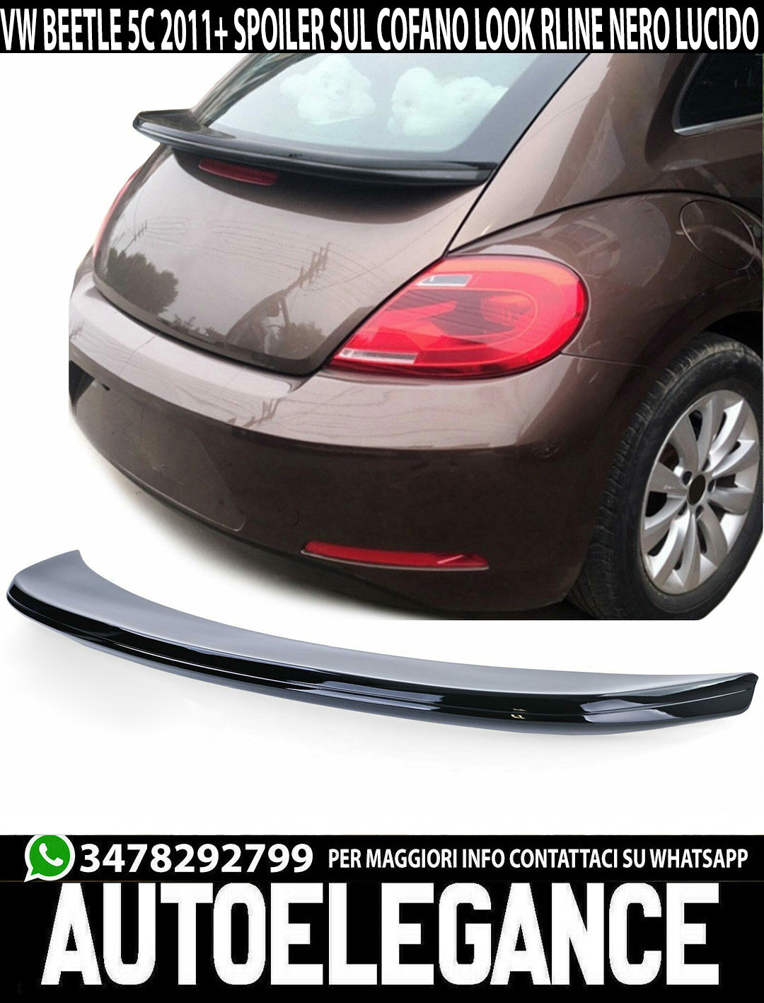 REAR HOOD SPOILER FOR VW BEETLE 5C5 2011+ LOOK R LINE GLOSS BLACK