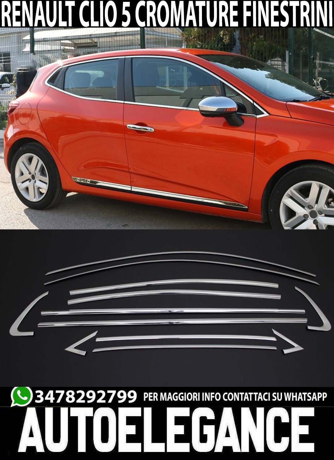 RENAULT CLIO 5 CORNICE FINESTRINI MODANATURA INOX CROMATE