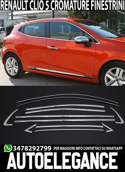 RENAULT CLIO 5 CORNICE FINESTRINI MODANATURA INOX CROMATE