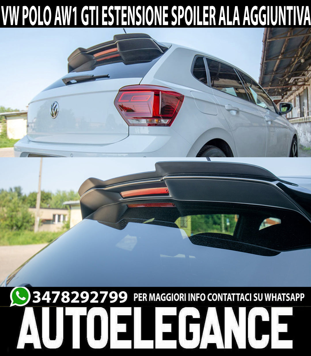 VW POLO AW1 MK6 GTI 2017+ ADDITIONAL REAR ROOF SPOILER ABS BLACK WING