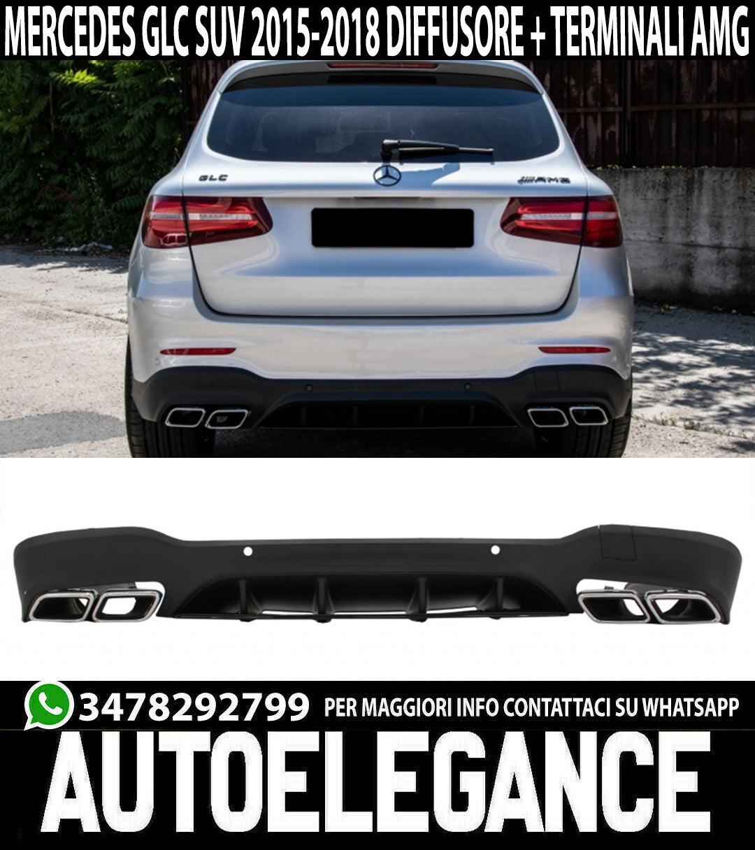 MERCEDES GLC X253 SUV 2015- ABS REAR DIFFUSER AND STAINLESS STEEL TIPPER AMG