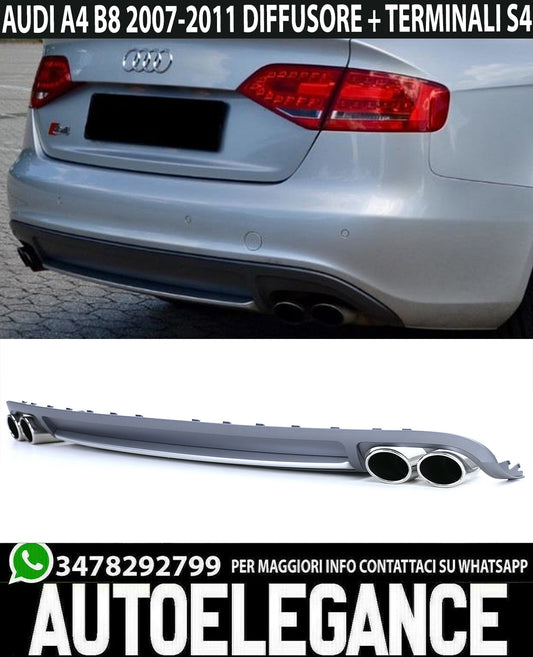 SOTTO PARAURTI AUDI A4 B8 8K 2007-2012 DIFFUSORE POSTERIORE S4 CON TERMINALI -.