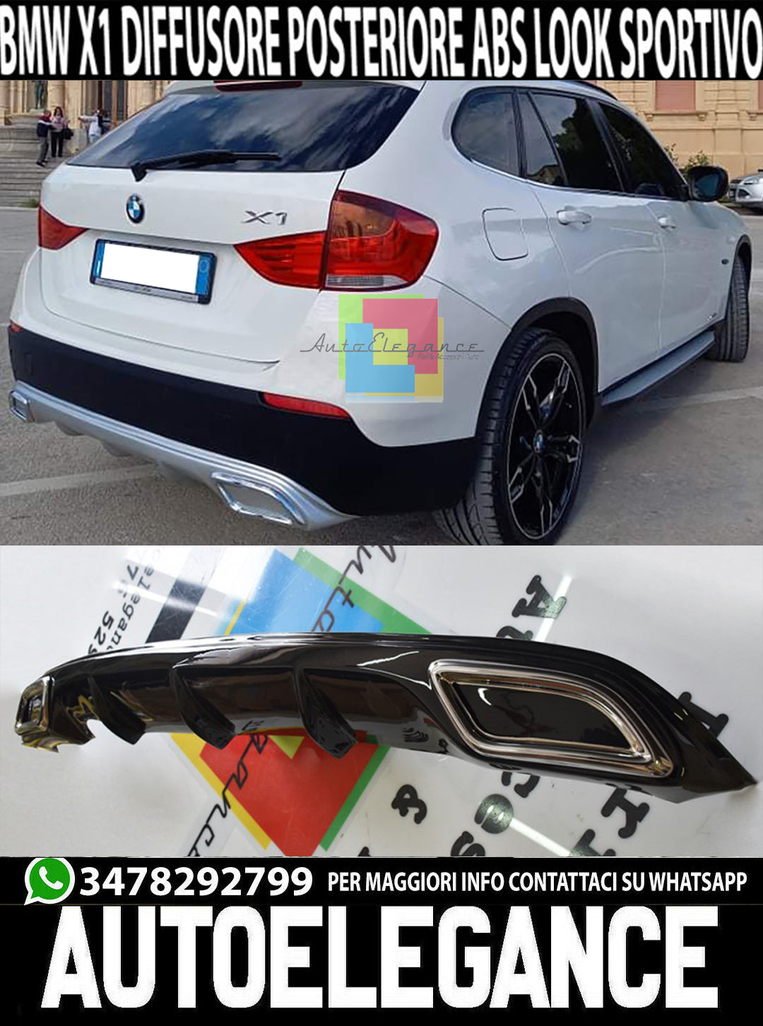 BMW X1 E84 2009-2015 DIFFUSORE SOTTO PARAURTI DIFFUSORE TERMINALI OVALI ABS AUTOELEGANCERICAMBI