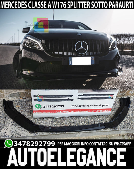 SPLITTER MERCEDES A W176 BLADE UNDER FRONT BUMPER ABS GLOSSY BLACK 0097