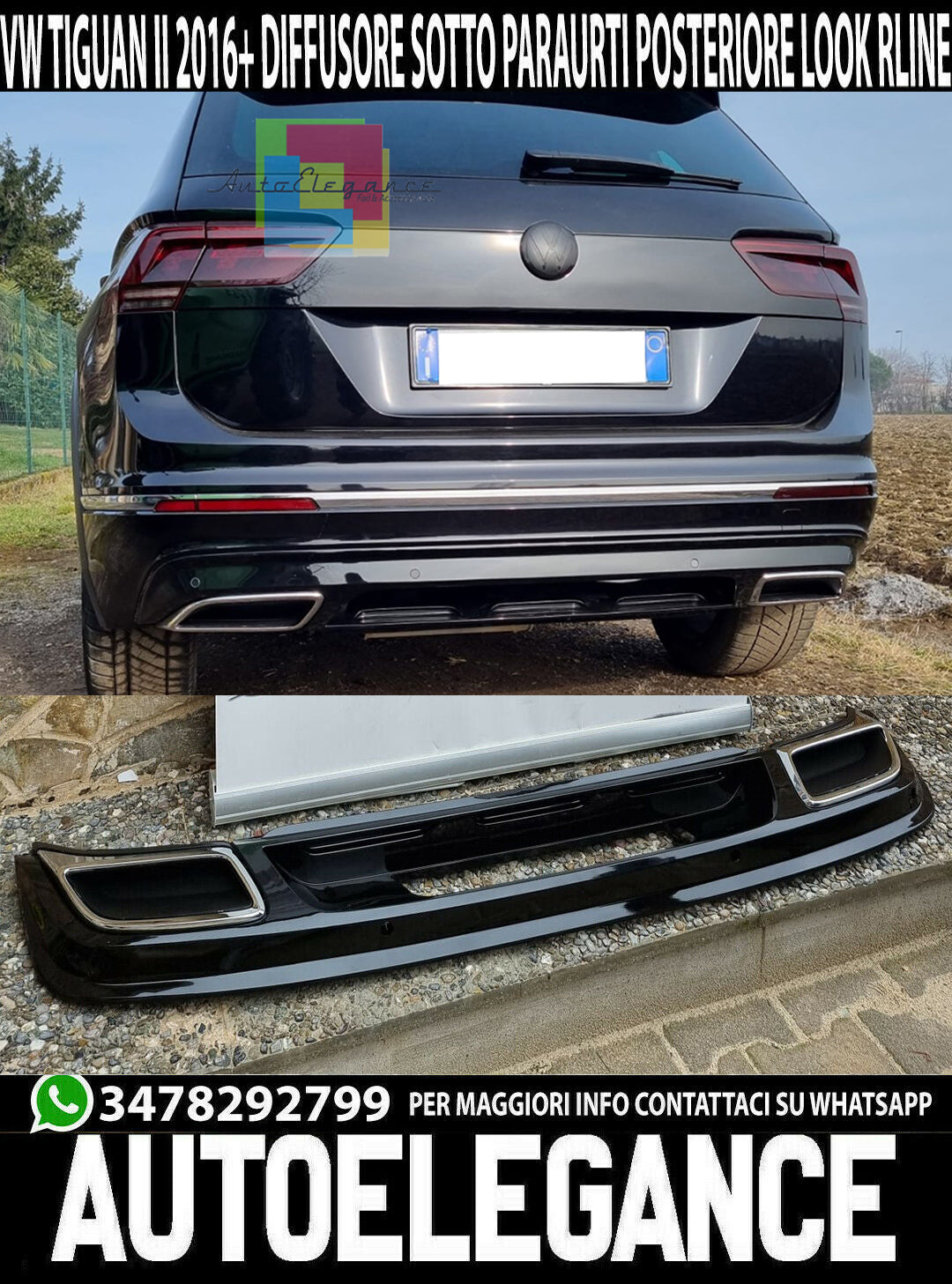 VW TIGUAN II 2016+ REAR BUMPER DIFFUSER RLINE LOOK IN ABS