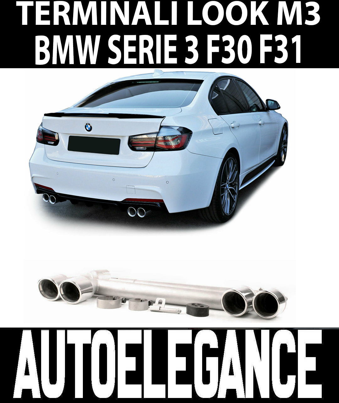 BMW SERIE 3 F30 F31 2011+ TERMINALI DOPPIO SCARICO M3 LOOK ACCIAIO INOX AUTOELEGANCERICAMBI