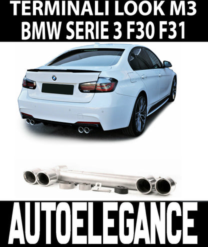 BMW SERIE 3 F30 F31 2011+ TERMINALI DOPPIO SCARICO M3 LOOK ACCIAIO INOX AUTOELEGANCERICAMBI