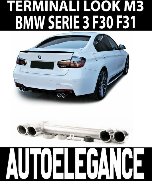 BMW SERIE 3 F30 F31 2011+ TERMINALI DOPPIO SCARICO M3 LOOK ACCIAIO INOX AUTOELEGANCERICAMBI