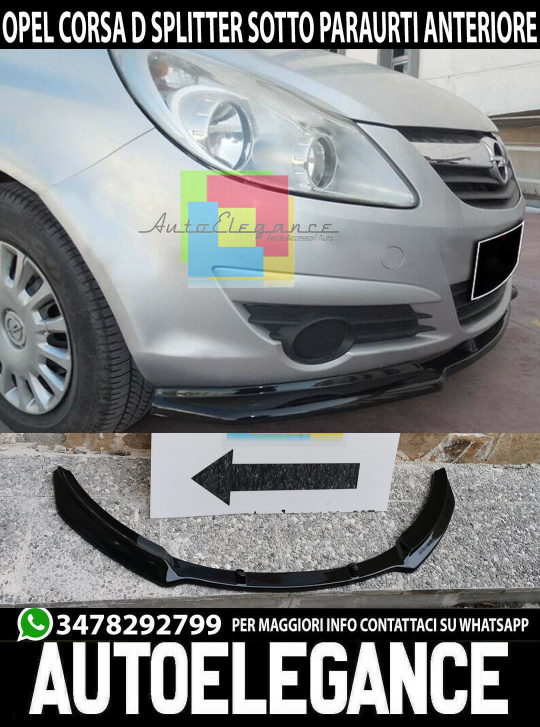 LIP SPOILER UNDER FRONT BUMPER OPEL CORSA D 2006+ ABS BLACK SPLITTER