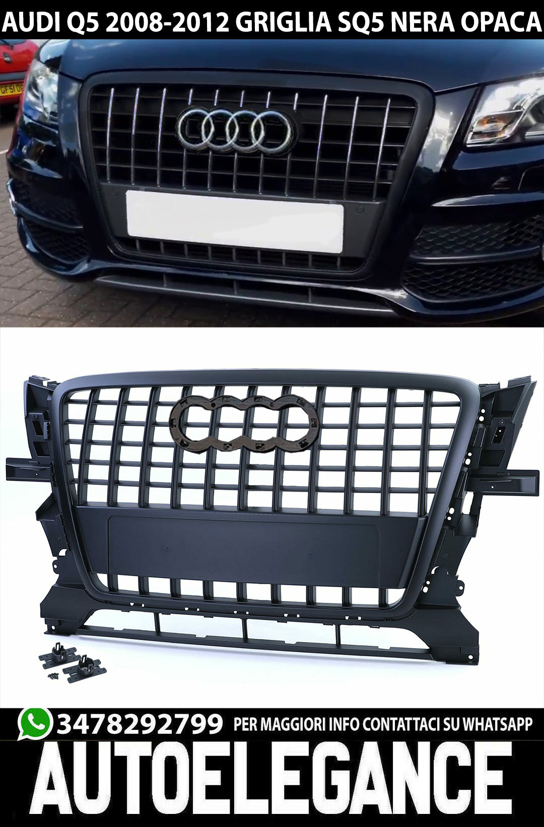 GRIGLIA ANTERIORE AUDI Q5 08-12 CALANDRA SQ5 SLINE NERO OPACO ABS