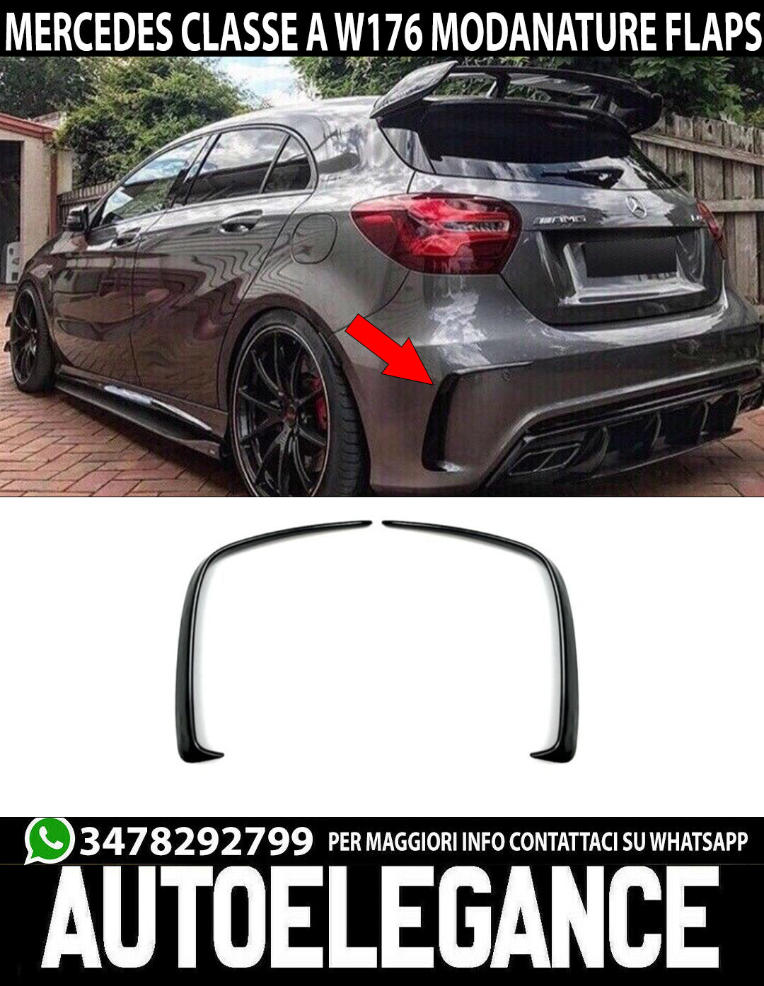 FLAPS MERCEDES A W176 2012-2018 REAR BUMPER MOULDS ADHESIVE BLACK 0179