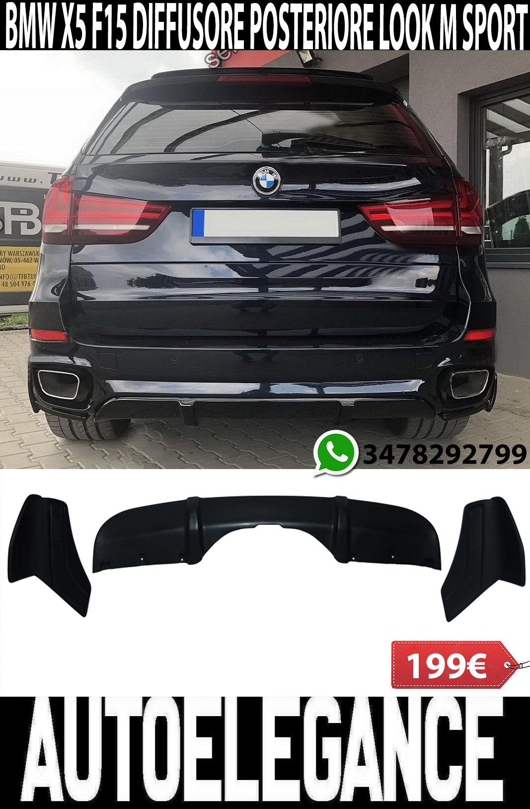 BMW X5 F15 2013-2018 DIFFUSORE POSTERIORE SOTTO PARAURTI LOOK M SPORT AUTOELEGANCERICAMBI