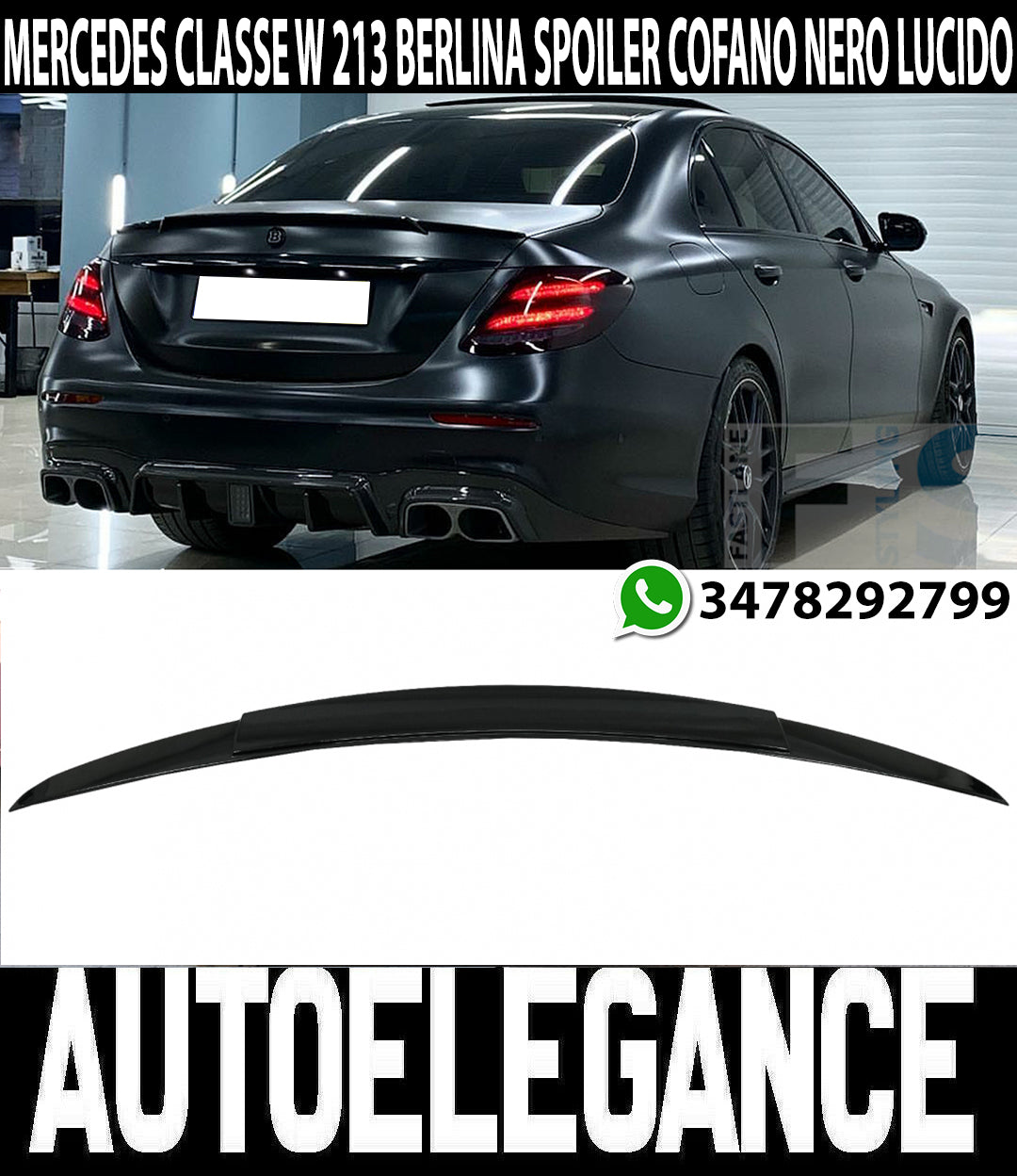 MERCEDES E-CLASS W213 SEDAN REAR SPOILER HOOD AMG GLOSS BLACK