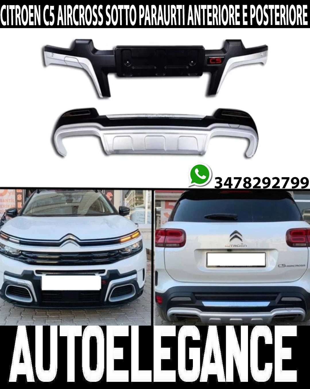 CITROEN C5 AIRCROSS SPOILER SOTTO PARAURTI ANTERIORE & POSTERIORE ABS AUTOELEGANCERICAMBI