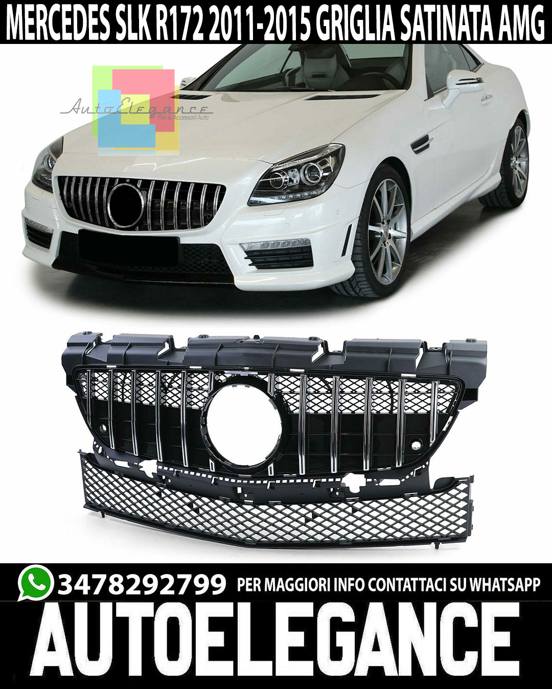 GRIGLIA ANTERIORE MERCEDES R172 SLK 2011-2015 MASCHERINA PROFILI SATINATI AMG