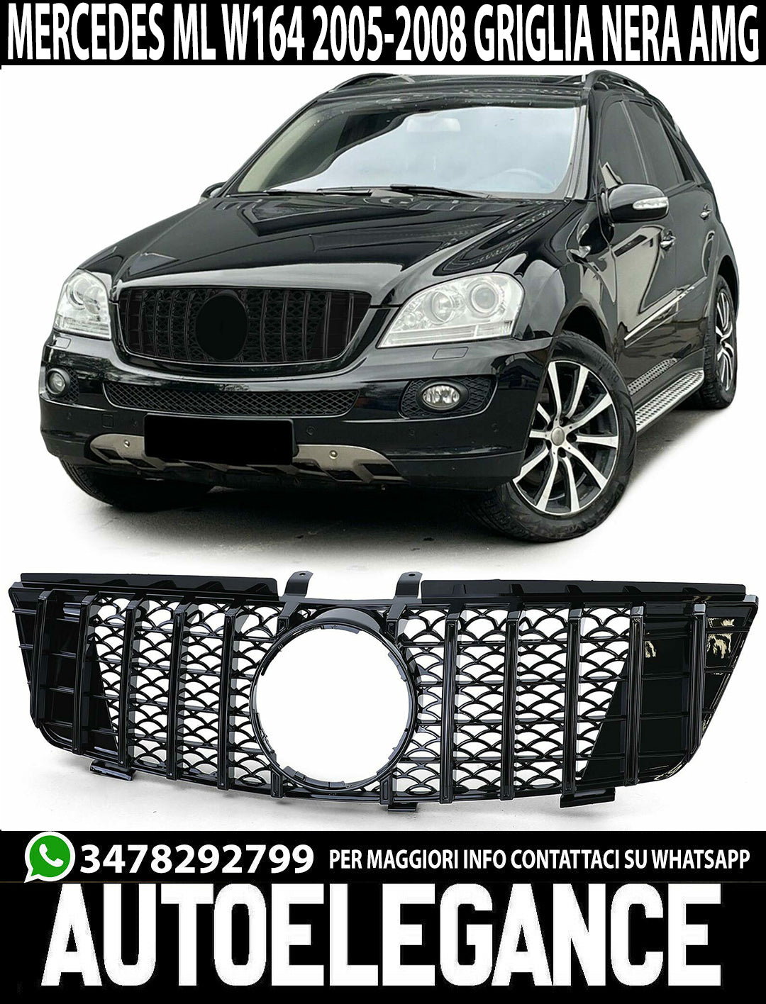 MERCEDES ML W164 2005-2008 AMG FRONT GRILLE BLACK PROFILES AMG PANAMERICA