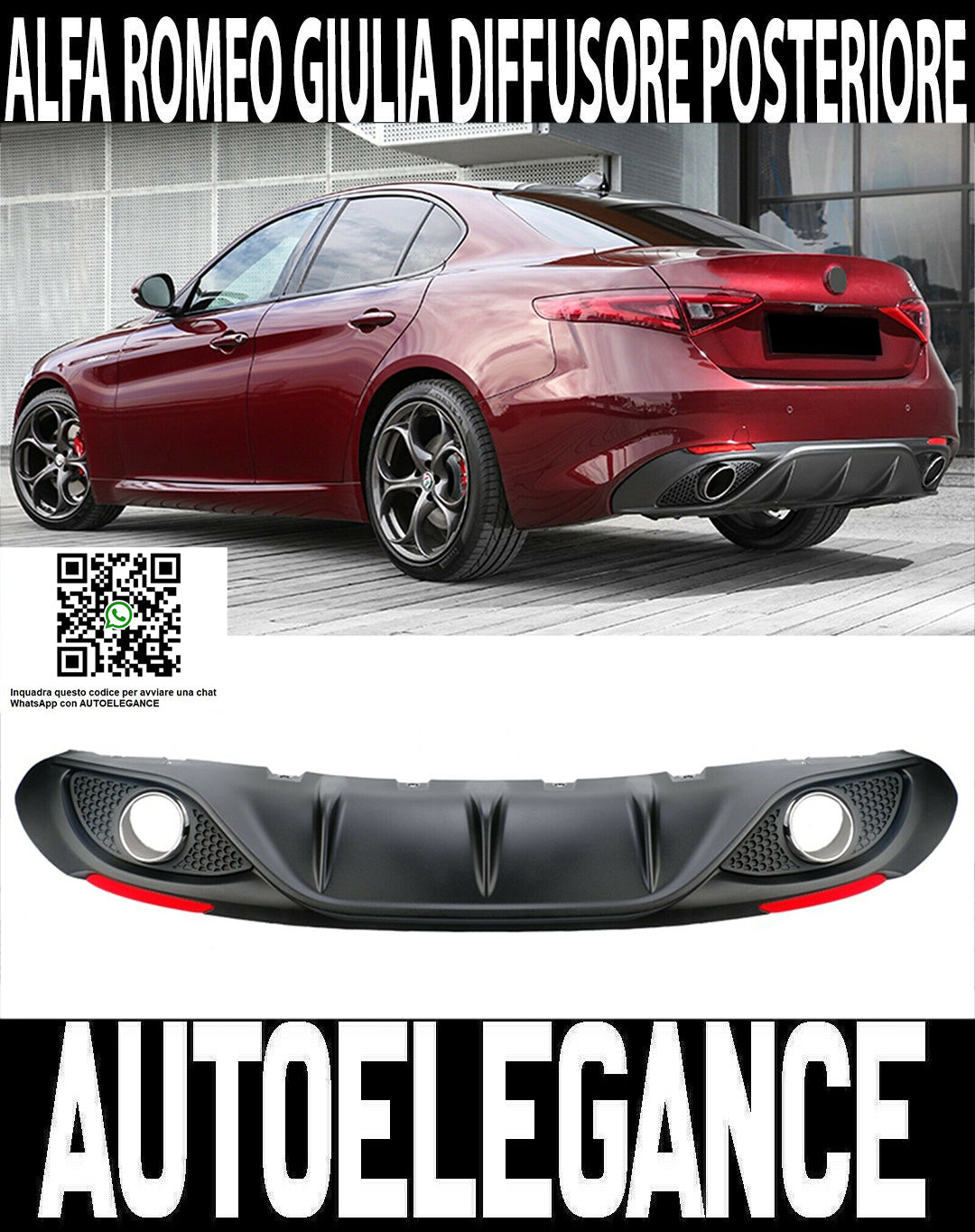 ALFA ROMEO GIULIA 2014-2018 DIFFUSORE POSTERIORE TERMINALI CROMATI INOX VELOCE AUTOELEGANCERICAMBI