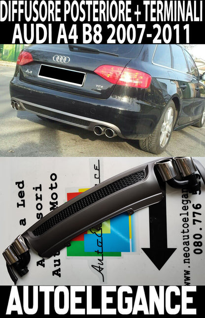 SOTTO PARAURTI AUDI A4 B8 8K 2007-2012 DIFFUSORE POSTERIORE S4 SLINE + TERMINALI