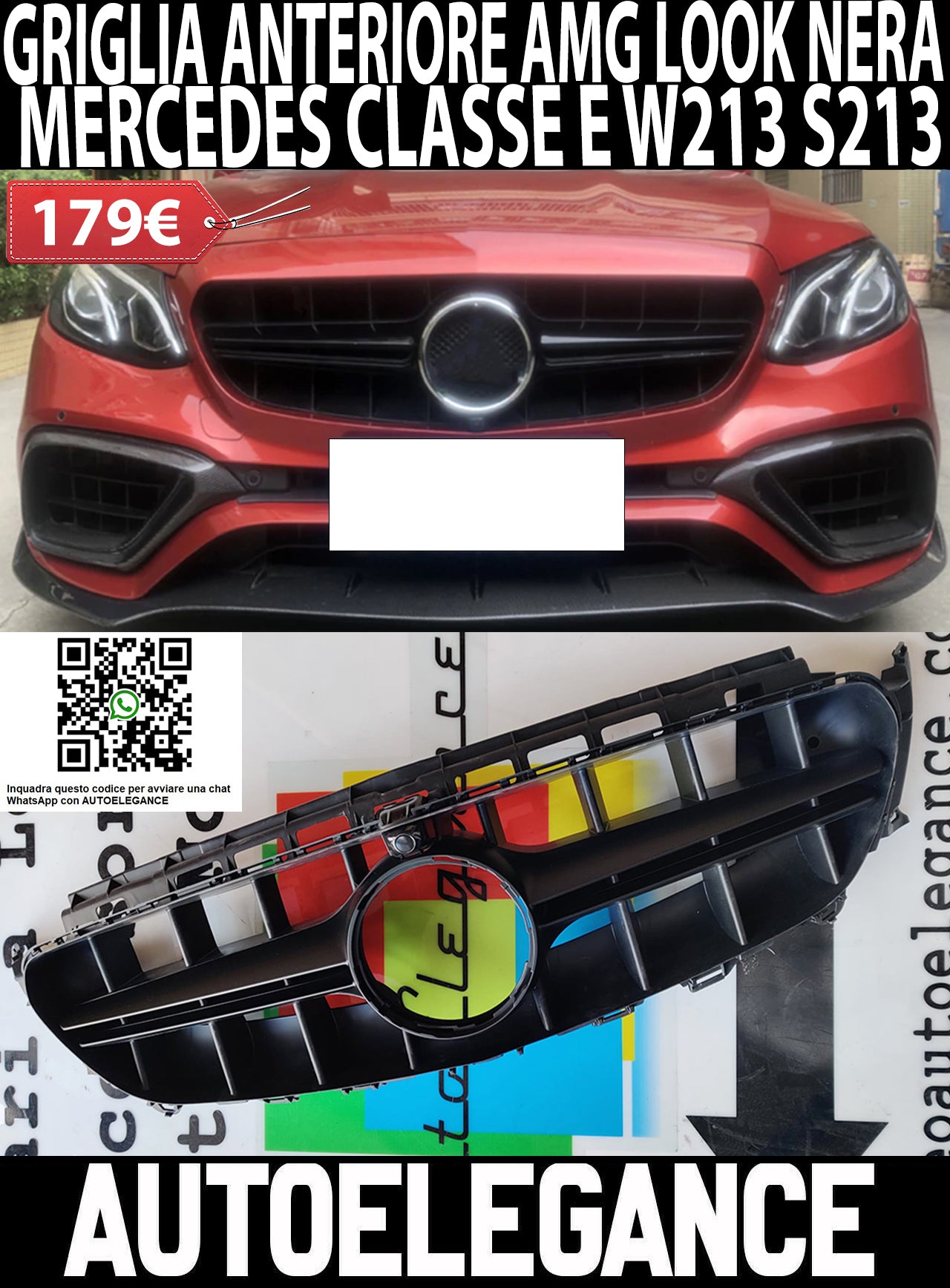 GRIGLIA ANTERIORE MERCEDES CLASSE E W213 2016+ PROFILO NERO MASCHERINA -