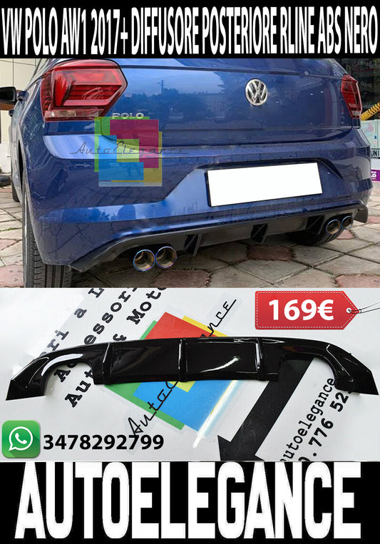 VW POLO AW1 DAL 2017+ DIFFUSORE ABS LOOK RLINE SOTTO PARAURTI POSTERIORE -.