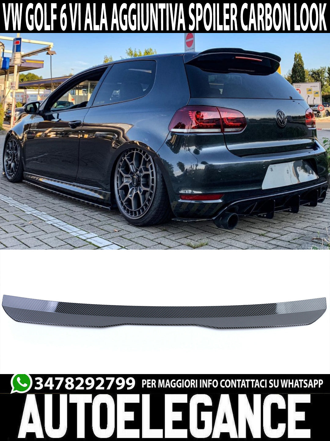 VW GOLF 6 MK6 2008-2012 ALA SPOILER POSTERIORE AGGIUNTIVO CARBONIO SUL TETTO