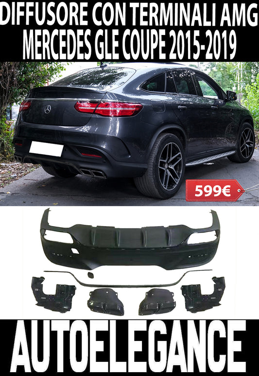 MERCEDES GLE COUPE 2015-2019 AMG REAR DIFFUSER WITH BLACK STAINLESS STEEL TIPPER