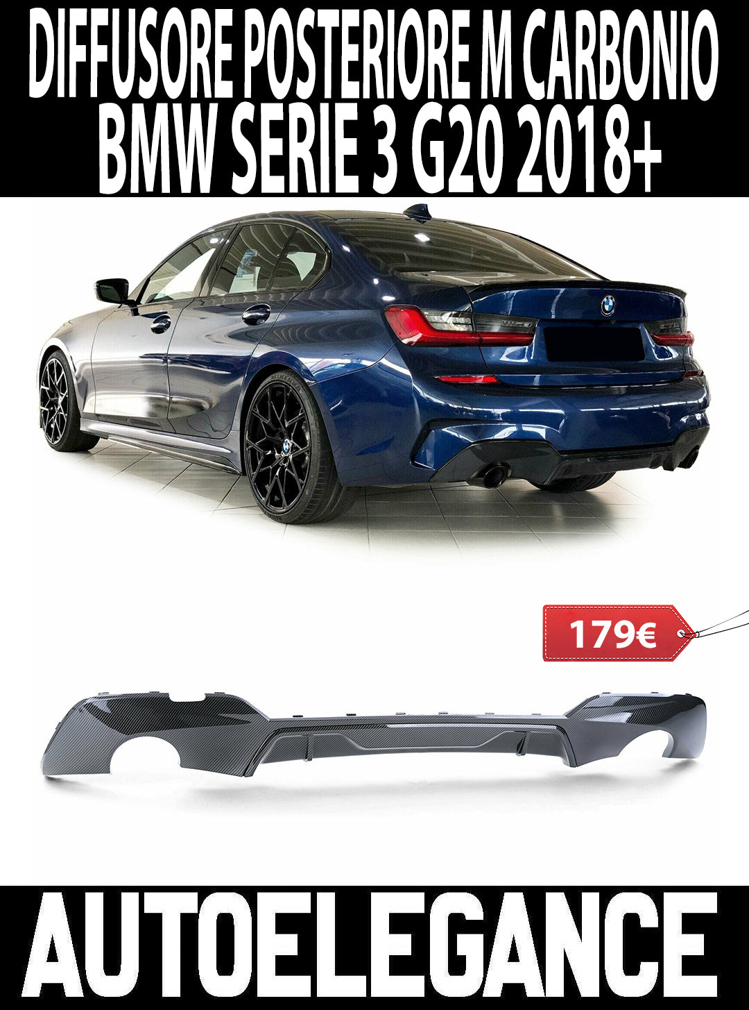 DIFFUSORE ABS POSTERIORE BMW SERIE 3 G20 2018+ SOTTO PARAURTI M CARBONIO