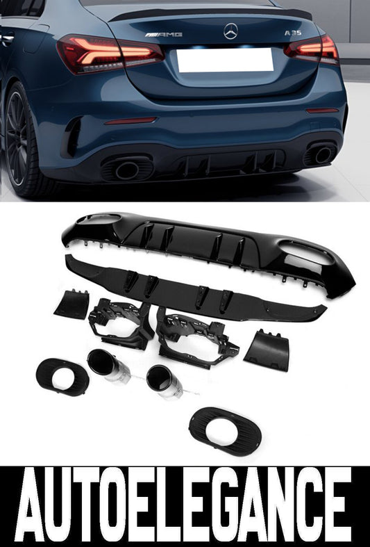 MERCEDES A-CLASS W177 SEDAN AMG REAR DIFFUSER WITH STAINLESS STEEL TIPPER A35