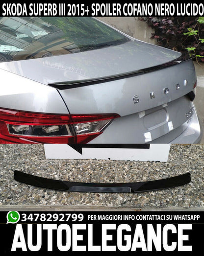 SKODA SUPERB III 2015-2019 SPOILER POSTERIORE SUL COFANO IN ABS NERO LUCIDO