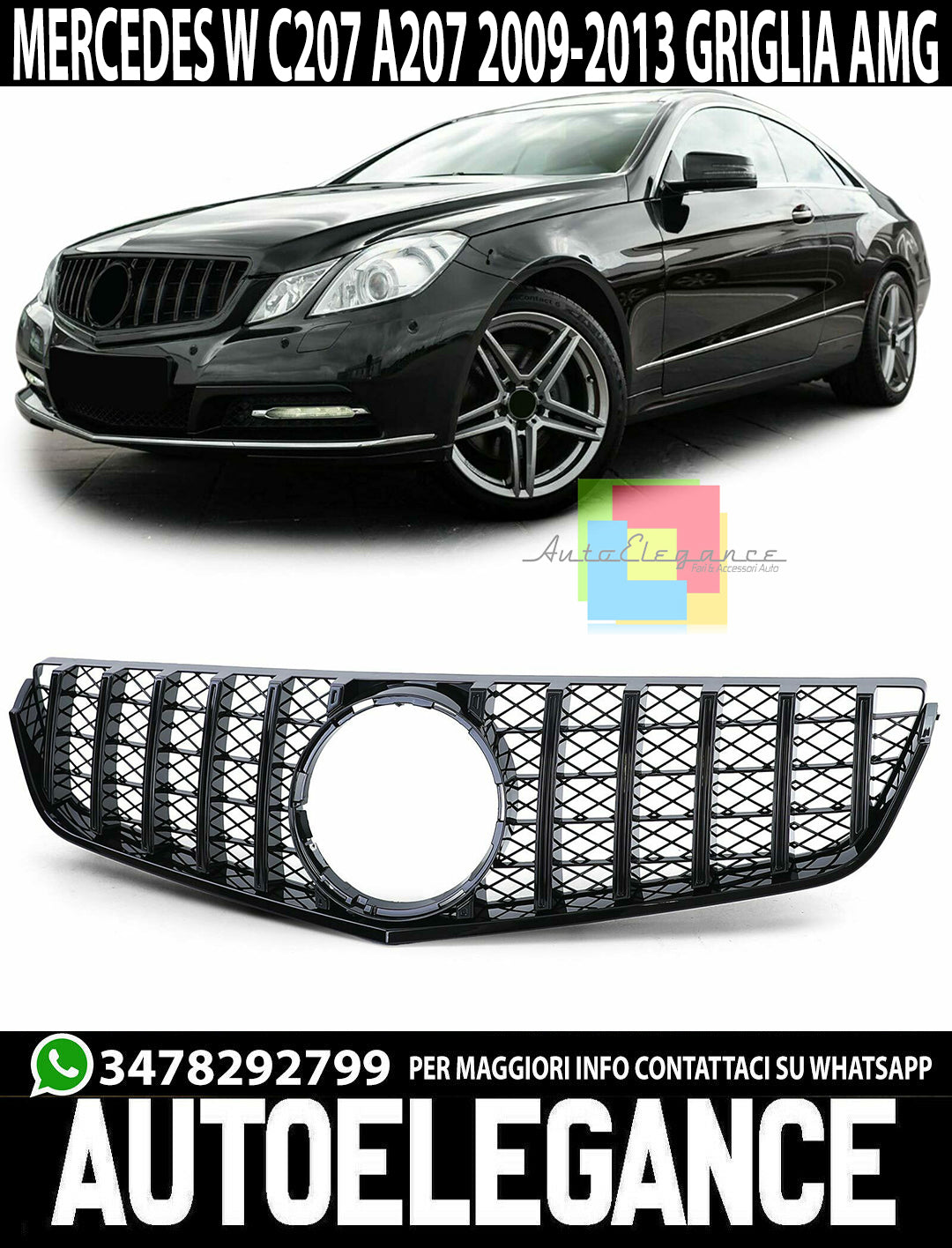 FRONT GRILLE MERCEDES E-CLASS A207 C207 2009-2013 AMG GTR HONEYCOMB BLACK