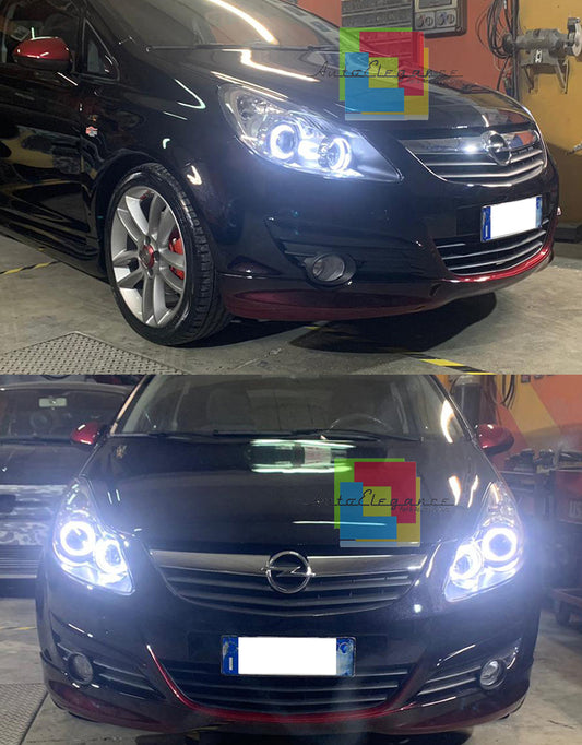 ANGEL EYES WHITE HEADLIGHTS OPEL CORSA D 2006+ CHROME SPORT HEADLIGHTS