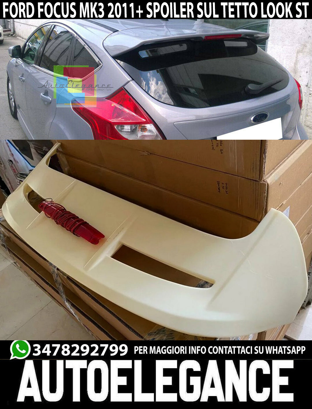 SPOILER POSTERIORE SUL TETTO FORD FOCUS MK3 5 PORTE LOOK ST TERZO STOP LED ABS