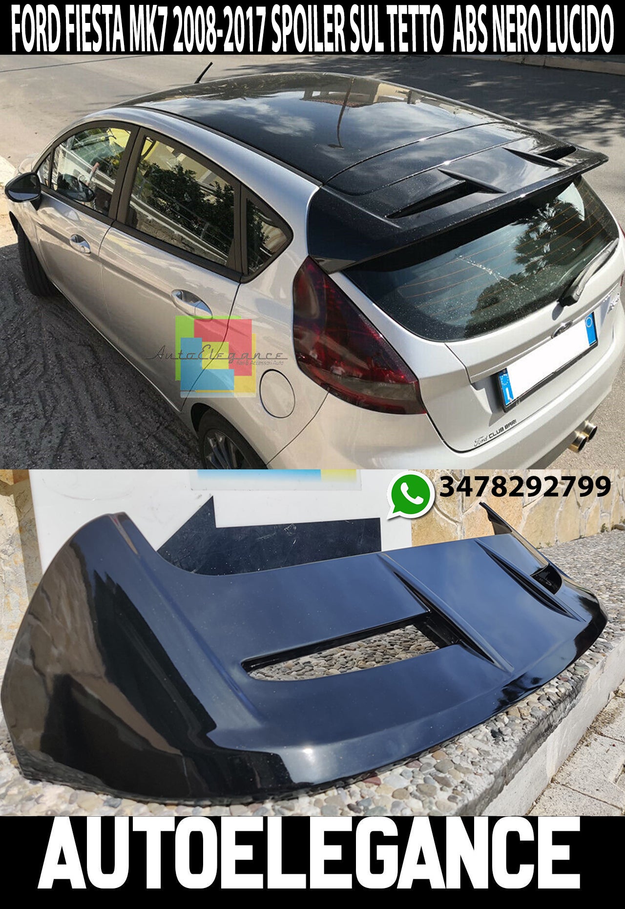 FORD FIESTA VI MK7 2008-2017 REAR ROOF SPOILER ABS GLOSS BLACK ST