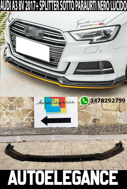 AUDI A3 8V 2017+ BUMPER SPLITTER ABS GLOSSY BLACK RS3 S3 DESIGN