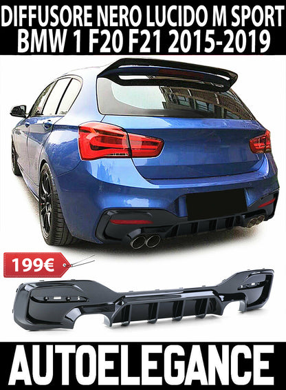 DIFFUSORE POSTERIORE BMW SERIE 1 F20 F21 2015+ LOOK M SPORT NERO DOPPIO ABS