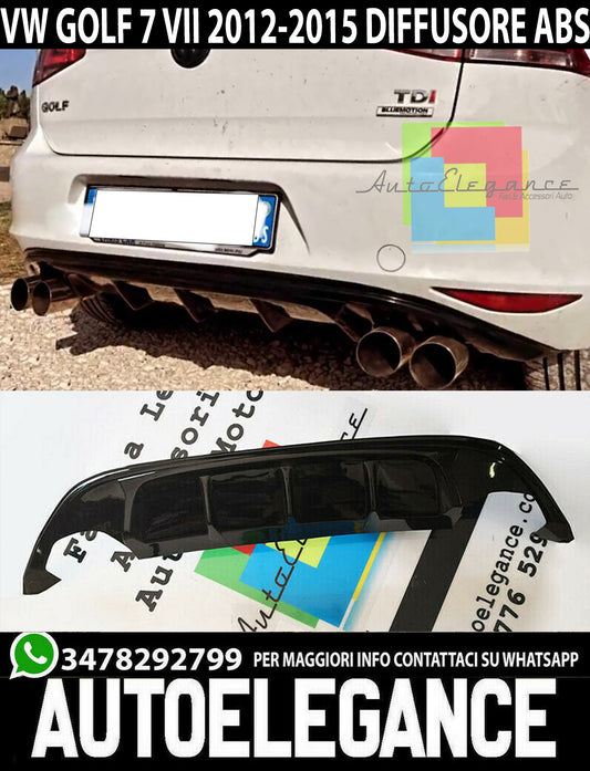 VW GOLF 7 VII 2012-2016 REAR BUMPER DIFFUSER IN GLOSSY BLACK ABS