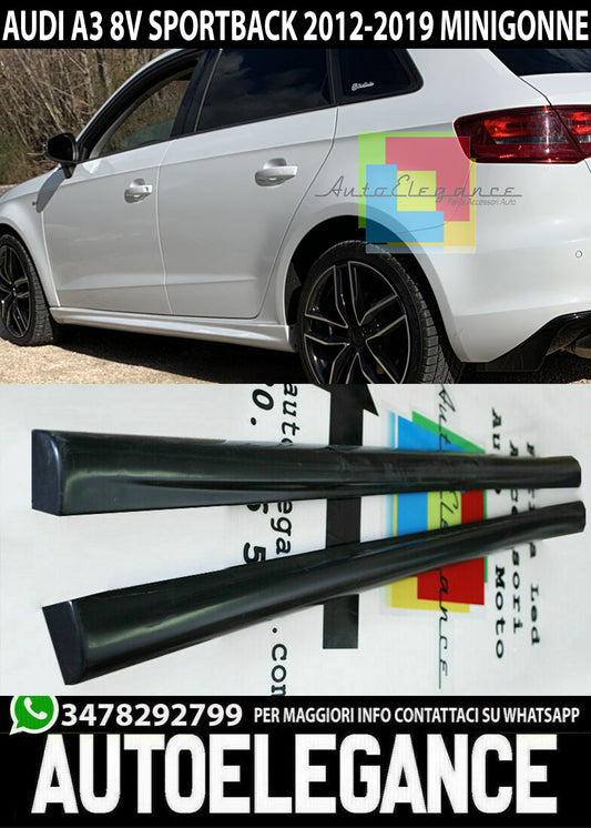 MINIGONNE LATERALI PER A3 8V SPORTBACK 12-19 SPOILER SOTTO PORTA ABS 0082